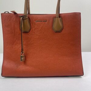 Michael Kors Studio Mercer Large Leather Tote Orange Acorn Handbag Purse Edgy